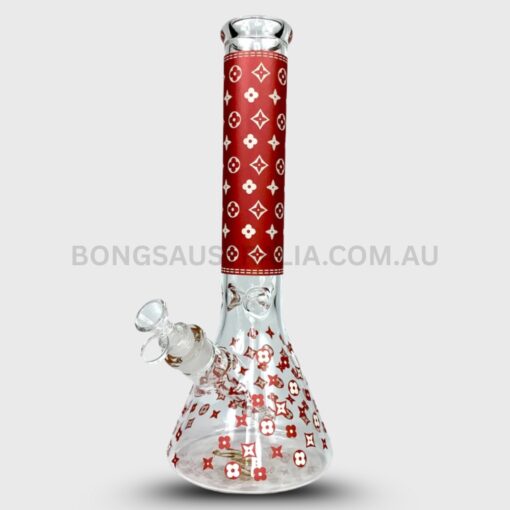 Happy420 Glow in the Dark Louis Vuitton Design Beaker Glass Bong 35cm (2)