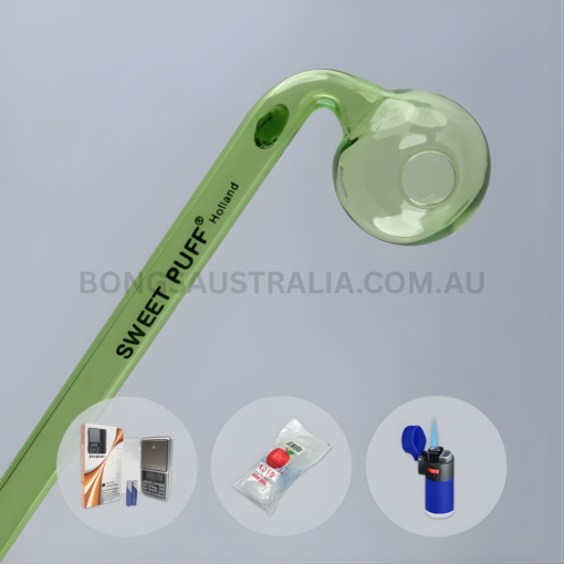 Curved Sweet Puff Glass Pipe Green Balancer Combo Full X1 14cm