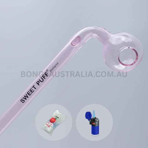Curved Sweet Puff Glass Pipe Pink Balancer Combo X2 14cm