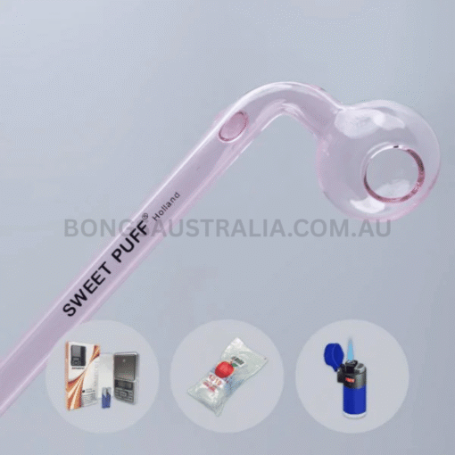 Curved Sweet Puff Glass Pipe Pink Balancer Combo Full X1 14cm