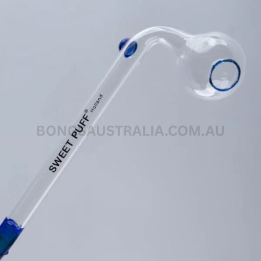 SWEET PUFF Holland Glass Sweet Puff Pipe Blue Rim Balancer 14cm