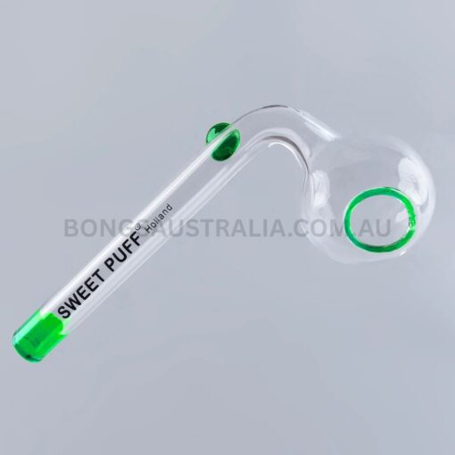 SWEET PUFF Holland Glass Sweet Puff Pipe Green Rim Balancer 8cm