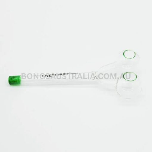 SWEET PUFF Holland Straight Twin Bowl Sweet Puff Glass Pipe Green Tip 15cm (3)