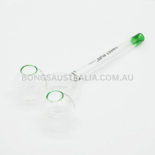 SWEET PUFF Holland Straight Twin Bowl Sweet Puff Glass Pipe Green Tip 15cm (4)