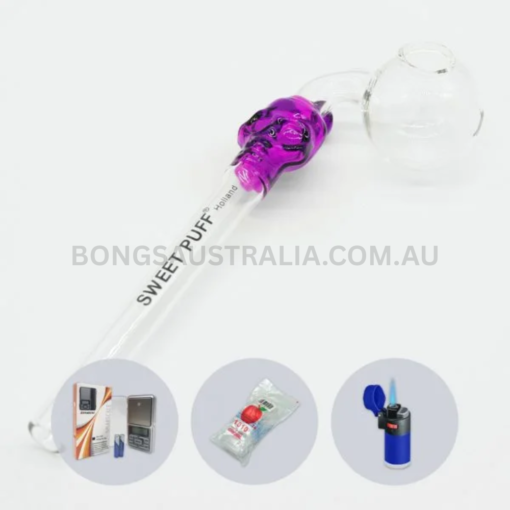 Skull Sweet Puff Glass Pipe Pink Balancer Combo Full X1 14cm