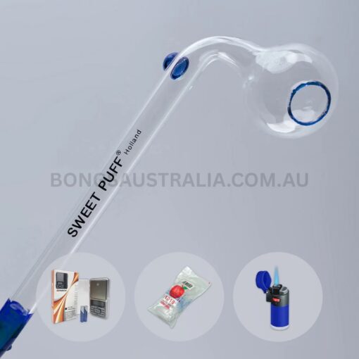 Sweet Puff Glass Pipe Blue Rim Balancer Combo Full X1 14cm