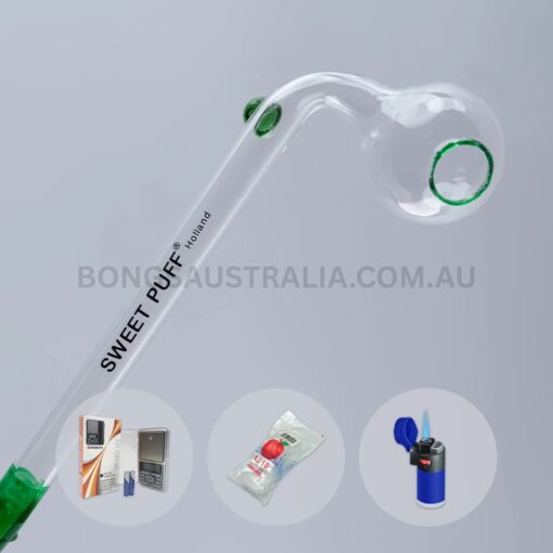 Sweet Puff Glass Pipe Green Rim Balancer Combo Full X1 14cm