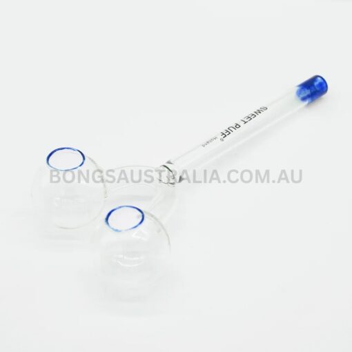 Sweet Puff Glass Pipe Straight Twin Bowl 15cm Blue Tip (2)