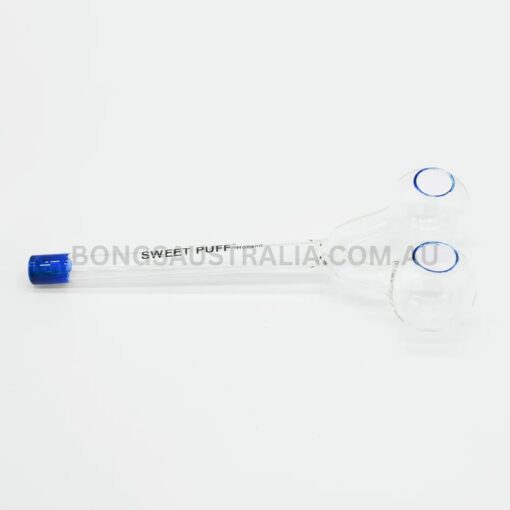 Sweet Puff Glass Pipe Straight Twin Bowl 15cm Blue Tip (3)