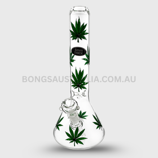 STONE AGE Large Beaker Glass Bong Green Leaf 34cm (2)