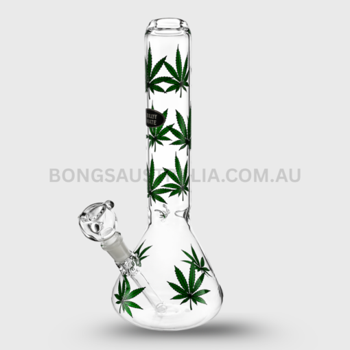 STONE AGE Large Beaker Glass Bong Green Leaf 34cm