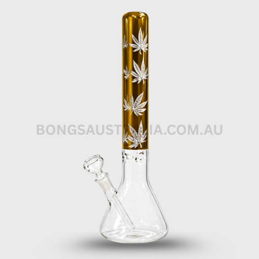 STONE AGE Metallic Gold Leaf Straight Glass Bong 44cm (2)