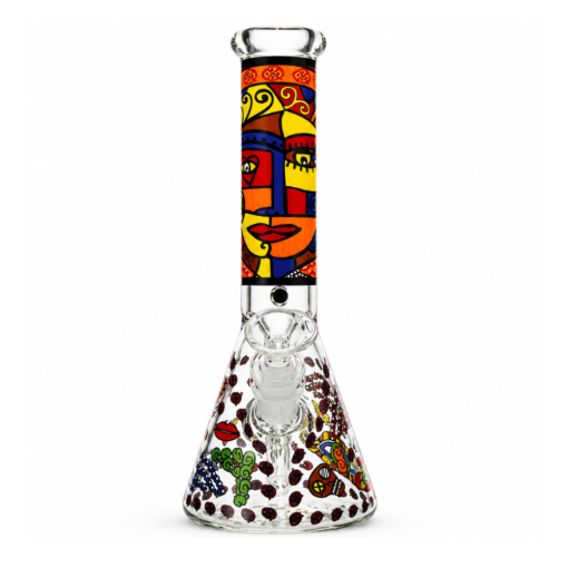 DOWN UNDER Abstract Tribal Face Glass Beaker Bong 25cm SKU_ DU-120050
