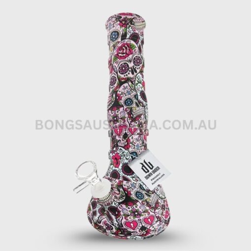 DOWN UNDER Glow In The Dark Candy Skulls Silicone Beaker Bong DU-21130 GID Candy Skulls