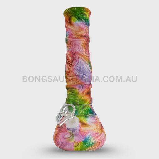 DOWN UNDER Glow In The Dark Psychedelic Swirl Silicone Beaker Bong DU-21130 GID Swirl