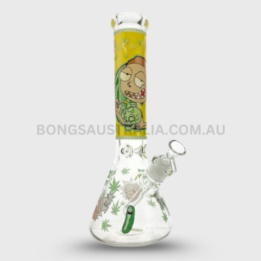 DOWN UNDER Glow in the Dark Rick and Morty Beaker Bong 35cm – 7mm Thick Glass DU-1106Rick (2)