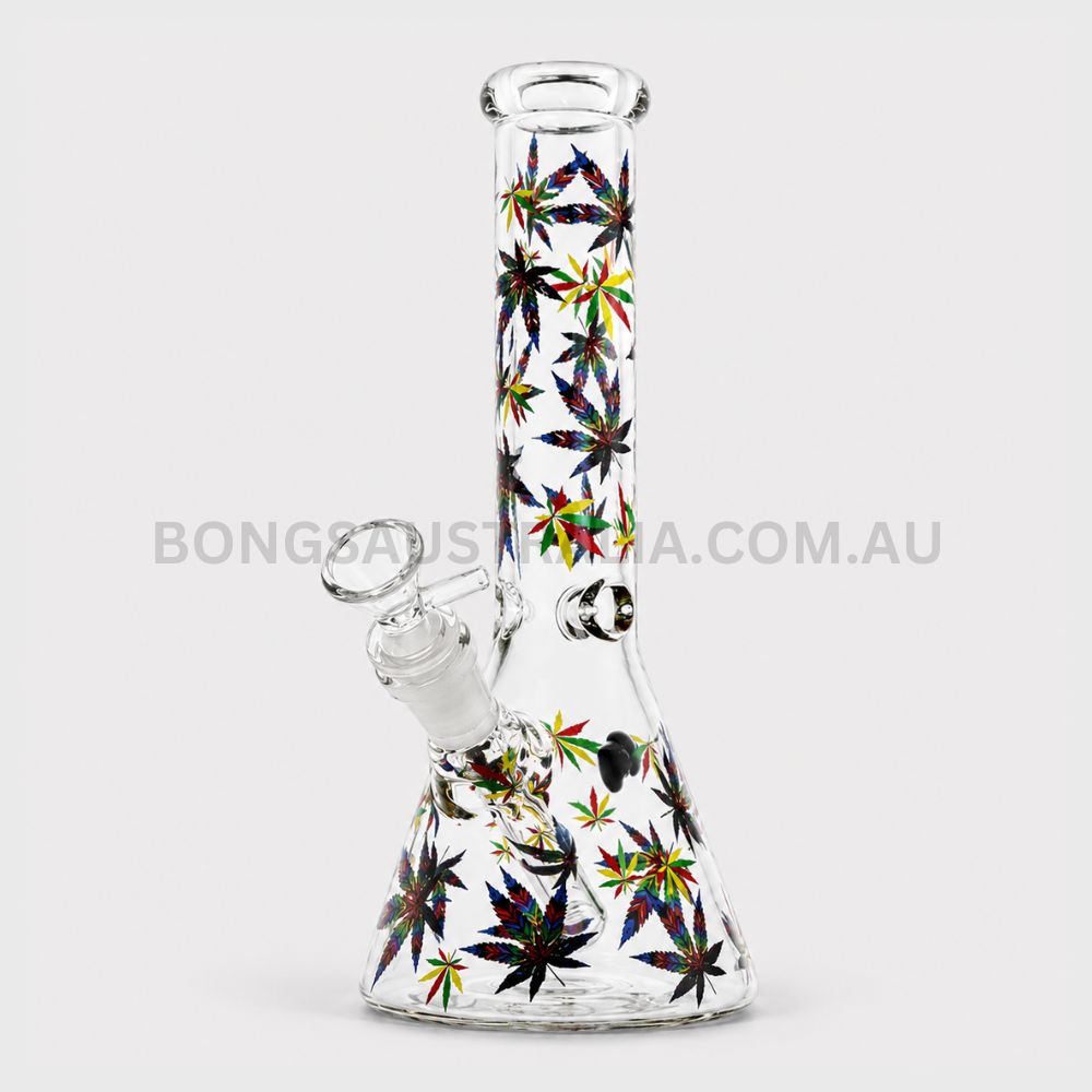 DOWN UNDER Mixed Leaf Print Beaker Bong 25cm DU-12682 DOWN UNDER Mixed Leaf Print Beaker Bong 25cm DU-12682