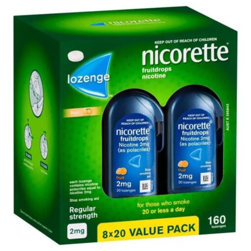 Nicorette Quit Smoking Regular Strength Nicotine Lozenge Fruitdrops 8 x 20 Pack