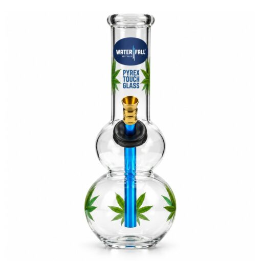WATERFALL Long Neck Leaf Decal Double Bubble Glass Bong 20cm 1732 LEAVES (2)