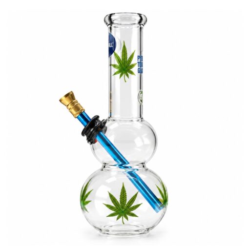 WATERFALL Long Neck Leaf Decal Double Bubble Glass Bong 20cm 1732 LEAVES